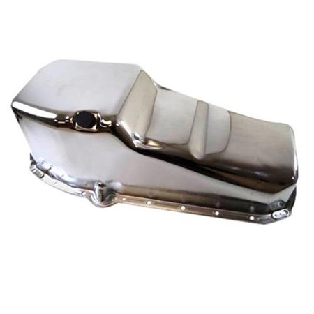 STRIKE3 R9005 OEM Style Stamped Steel Oil Pan for 1955-1979 Chevy 3B & Chevy 3C; Chrome ST740379